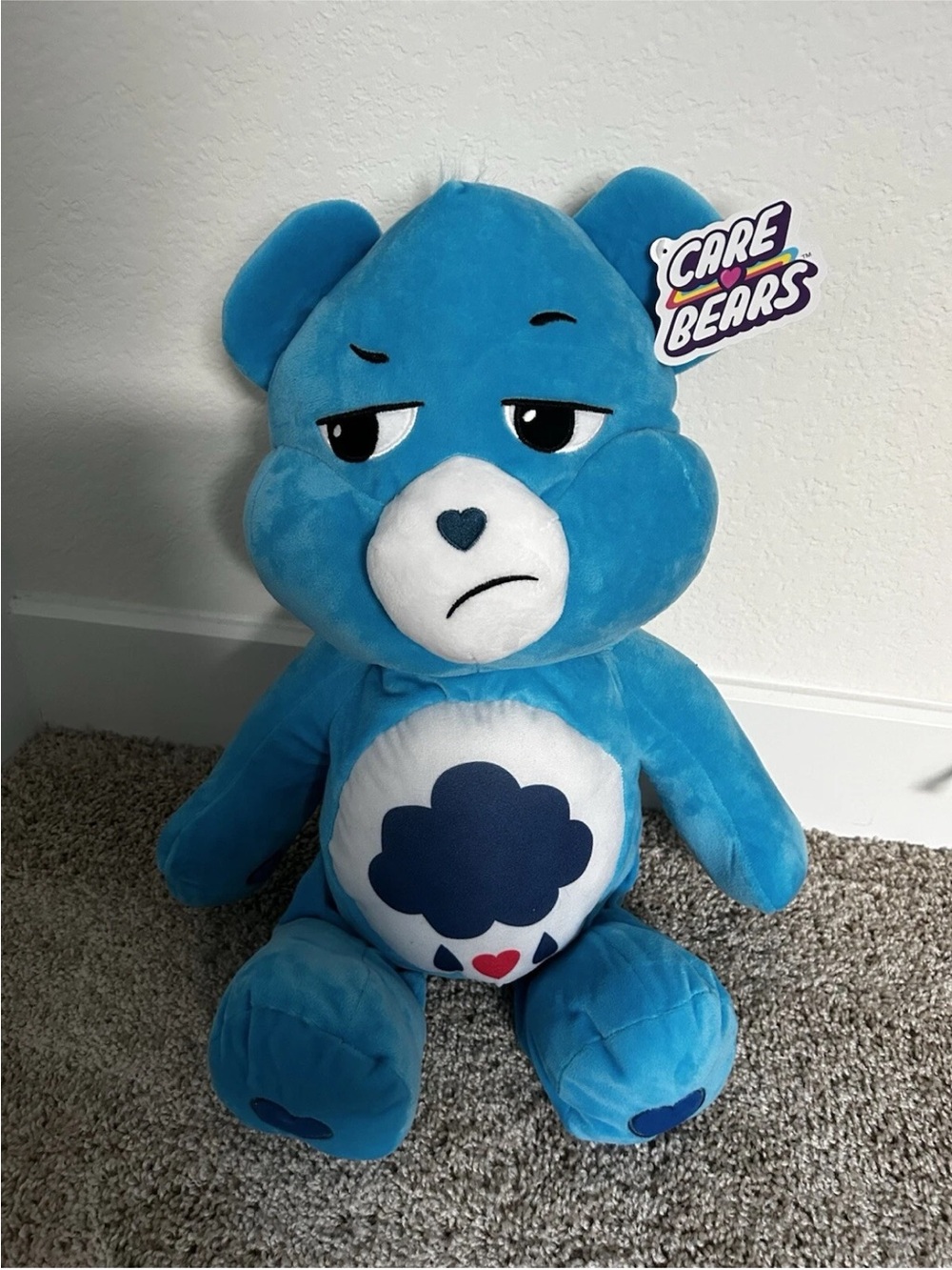 Care Bears Blue Grumpy Bear Plush with Cloud Belly Badge